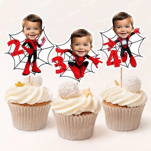 Miles Face Cupcake Toppers Superhero Inspired, Personalized Face Spin Cupcake Toppers Spidey and Friends Cupcake Toppers Custom Digital File