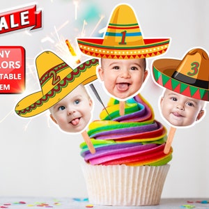 Sombrero Hat Fiesta Photo Cupcake Toppers, Fiesta Party Decor, Cake Toppers Printable, Mexican Party,Birthday Fiesta Decor, mexican birthday