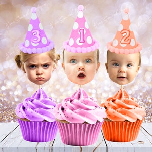 Cupcake Toppers Face Photo Digital File (1st, 30th, 40th, 50th, 60 ANY AGE )30th birthday Cupcake Toppers face Cupcake Photo party him her
