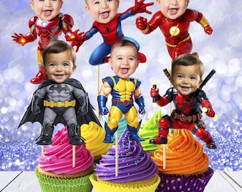 Personalized Superhero Cupcake Toppers: Comic Book Birthday Party (PDF File Set of 6)