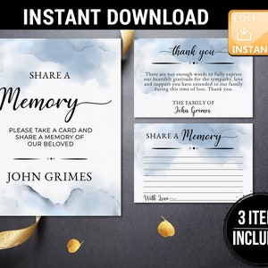 Partagez une plaque souvenir et des cartes, partagez un modèle de jeu de photos, carte commémorative, modèle de carte de remerciement imprimable, carte de sympathie modifiable F8