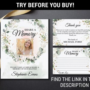 Funeral Thank You Cards, Funeral Share a Memory, Share a Memory Card ...
