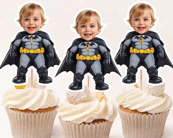 Adornos o pegatinas para cupcakes de superhéroes, adorno para tarta inspirado en superhéroes, superhéroe de cómic, adornos para cupcakes con caras, cupcake para primer cumpleaños