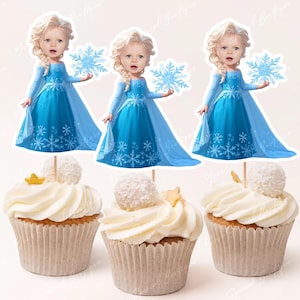 Frozen Elsa Inspired Cupcake Toppers or Stickers,  Personalized Face Cake topper, Face Cupcake Toppers, Birthday Cupcake Toppers