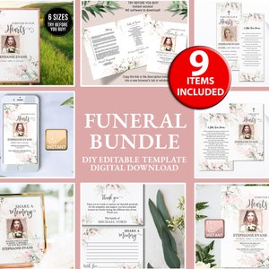 Funeral Bundle Set, Memorial Package, Funeral Invitation, Funeral package, Funeral Bookmark Template For Woman Man, Memorial Invitation F25