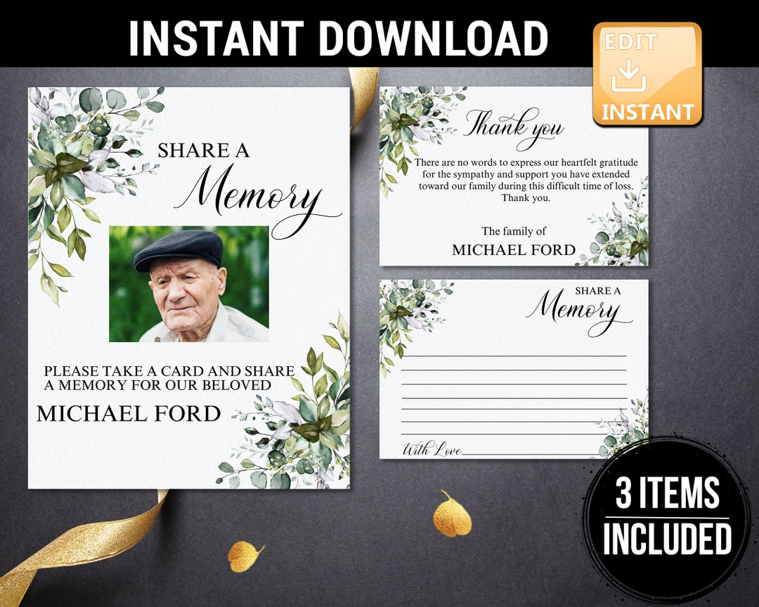 Funeral Thank You Cards, Funeral Share a Memory MEN, Share a Memory ...