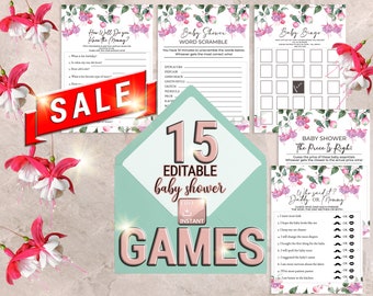 Paquete de juegos para baby shower, Juegos para baby shower que mejor conoce a mamá, Juegos para baby shower para papá, Juegos para baby shower en español, Para niña morado