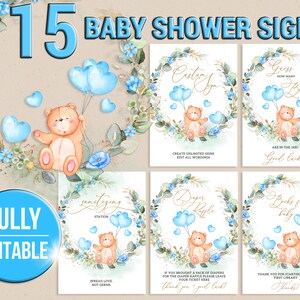 Baby Shower Sign Bundle Boy, Printable Baby Shower Sign Boy, Bear ...