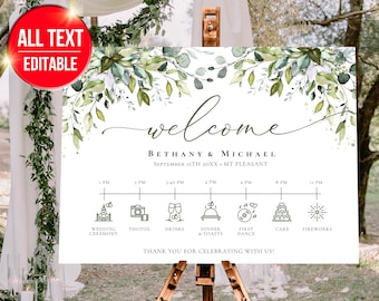 Wedding Welcome Sign, Wedding Timeline Poster, Welcome Sign Wedding, Wedding Timeline, Boho Sign, signage Large  Schedule Itinerary W001