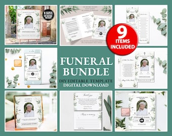 Funeral Bundle, Memorial bundle, Printable Funeral Memory Bundle, In loving Memory Package Suite, Memorial Sign F20