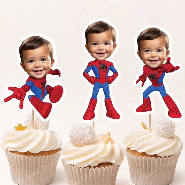 Spiderman Cupcake Toppers, Spiderman, Cupcake Toppers compleanno Spiderman ispirato, Set di 6, favore di partito, Download immediato stampabile digitale