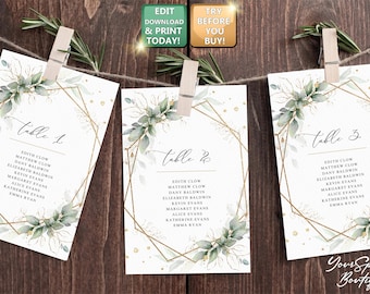 Tarjetas geométricas para planos de asientos, planos de asientos para bodas, planos imprimibles, plantillas de asientos, tableros colgantes para asientos, mesas para bodas W002