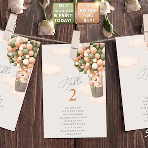 Zitplank beerballonnen crèmegroen SAGE, Find Your Table-zitkaarten, stoelbestelling Zitkaarten schattige beerballonnen Babyshower BS029