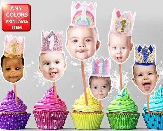 King Face Cupcake Toppers 1st Birthday Crown Cupcake - Etsy