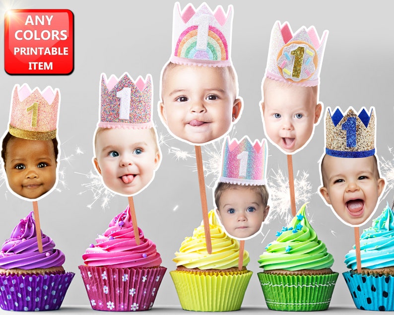 King Face Cupcake Toppers 1st Birthday Crown Cupcake Etsy