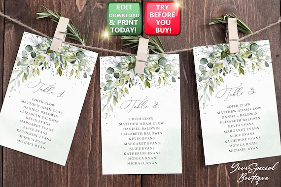 Seating Chart Cards Wedding Seating Chart Printable Seating - Etsy