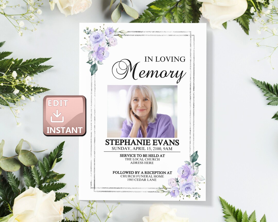 Funeral Announcement, Funeral Invitation, Funeral Announcement for A