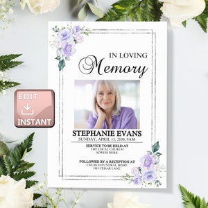 Funeral Announcement, Funeral Invitation, Funeral Announcement For A Woman, Funeral Invite, Funeral Thank You, Funeral program template F4