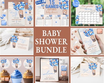 Baby Shower Bundle Bear Balloons boy, Party Baby Shower Bundle, Baby Shower  Bear SET Editable Printable, Baby Shower Bear Games BOY  BS013