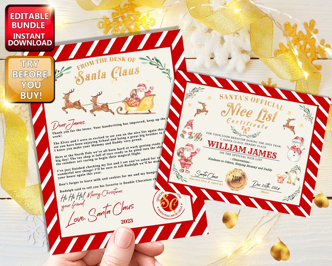 EDITABLE BUNDLE Approved Letter From Santa Approved Letter + Nice List ...