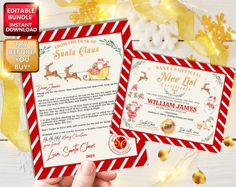 EDITABLE BUNDLE Approved Letter from Santa Approved Letter + Nice List Certificate North Pole Mail Editable Template Instant Download C003
