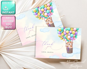 Bear Balloons Thank You Card BS034