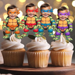 Custom face cupcake toppers Turtles Fighter custom ninja face cupcakes photo personalized ninja Inspired Turtles custom toppers Digital File