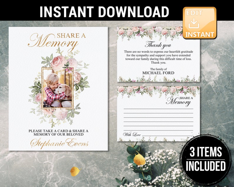 Funeral Share A Memory Sign, Funeral Thank You Cards, Personalized ...