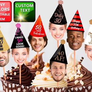 Cupcake Toppers Face Photo(30th, 40th, 50th, 60th, 75th) Digital File Birthday Decor 30th birthday for decorations, Cupcake Toppers Birthday