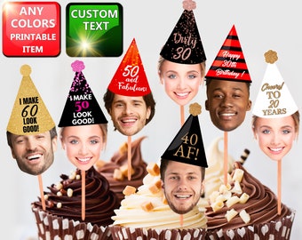 Cupcake Toppers Gesicht Foto (30., 40., 50., 60., 75.) Digitale Datei Geburtstagsdeko 30