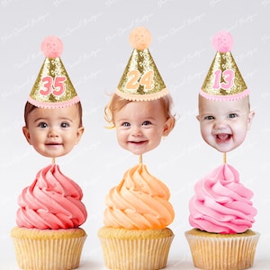 Custom personalized cupcake photo toppers digital file, face topper picks, cupcake birthday glitter anniversary, any age people