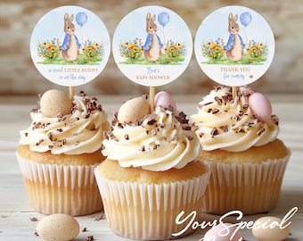 Peter Rabbit Cupcake Toppers, Peter Rabbit Birthday Decorations, Peter Rabbit Baby Shower Decorations, Easter Birthday, Easter Baby Shower