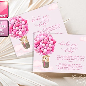 Boeken voor baby MEISJE Verzoek berenboeken voor baby KAART, berenbabyshower, babyboekkaart insteekkaart, neem een boek mee in plaats van een kaart BS012