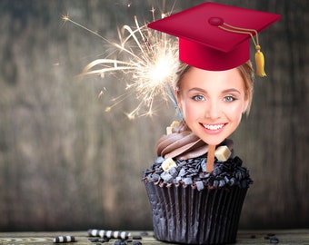Graduation Hat Cupcake Toppers, Personalized Graduation Hat Photo Cupcake, Graduation Cap Toppers,Photo Toppers,Graduation Party Decorations