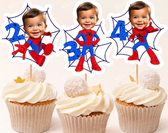 Adornos para cupcakes con cara de Spidey, adornos personalizados para cupcakes de Spidey y sus amigos, adornos personalizados para cupcakes de Spidey inspirados en superhéroes, archivo digital