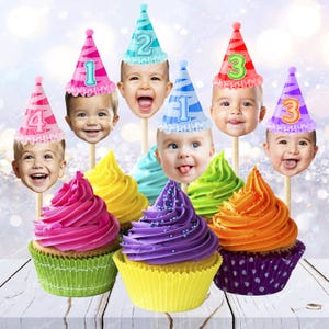 Cupcake Toppers baby face, Cupcake Photo ANY AGE, Birthday Decor, Cupcake kid birthday, cupcake toppers face kid, Digital File 005