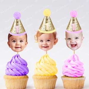 Custom personalized cupcake photo toppers digital file, face topper picks, cupcake birthday glitter, anniversary, baby any age people, pets