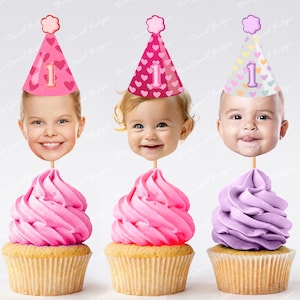 Valentinstag Cupcake Toppers Geburtstag, Baby Cupcake Toppers, Haustierkopf, Dekorationen personalisierte Foto, Smiley Gesicht Valentinstag