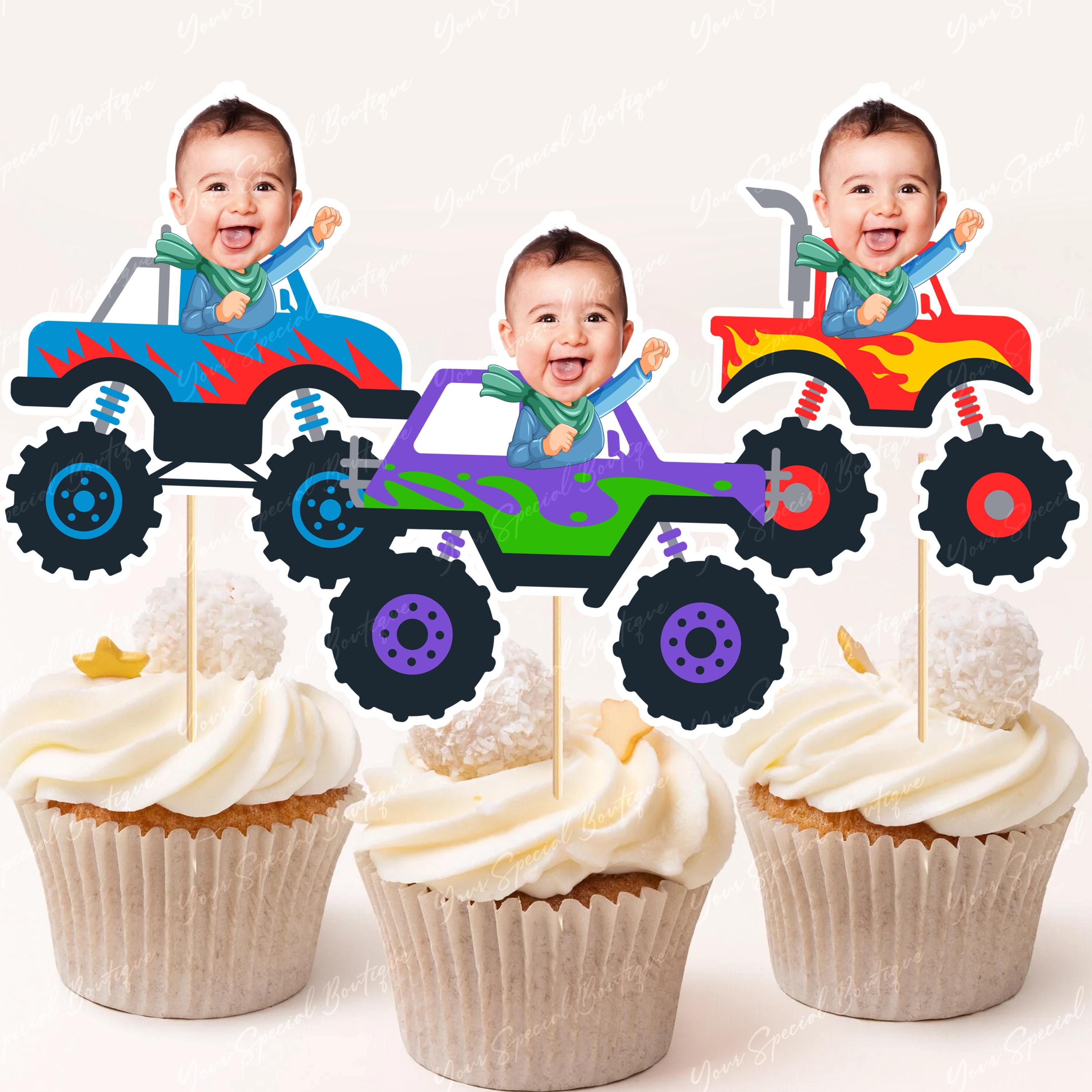 Monster Truck Party Photo Cupcake Toppers, Monster Truck Face Cupcake Toppers, Party Decorations, Monster Truck Party Favors Digital File