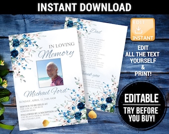 Funeral Program, Funeral Memorial Program Funeral, Program Celebration Of Life, Funeral Program Template Celebration, Instant Download F28