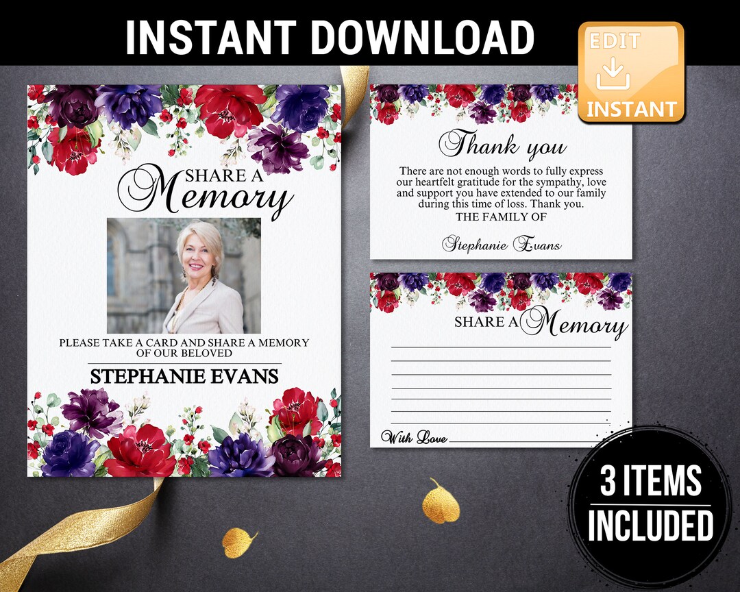 Share A Memory Sign, Share A Memory Card, Funeral Thank You Cards ...
