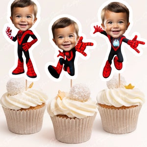 Spiderman Spidey Cupcake Topper  Inspired, Custom Photo for Boy Miles Topper, Birthday Party Spidey and his Amazing Friends, Digital Design