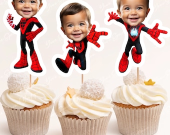 Adorno para cupcakes inspirado en Spiderman Spidey, foto personalizada para el niño Miles, fiesta de cumpleaños de Spidey y sus increíbles amigos, diseño digital