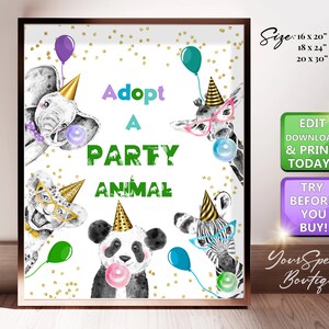 Adopt an Animal Birthday Sign Table Decor Party Animals Birthday Wild One Animals Girl Zoo Safari Table Sign Zoo Party Jungle PRINTABLE sign