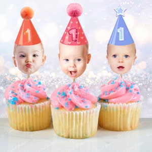 Cupcake Toppers baby face, Cupcake Photo ANY AGE, Birthday Decor, Cupcake kid birthday, cupcake toppers face kid Cupcake Topper Digital File
