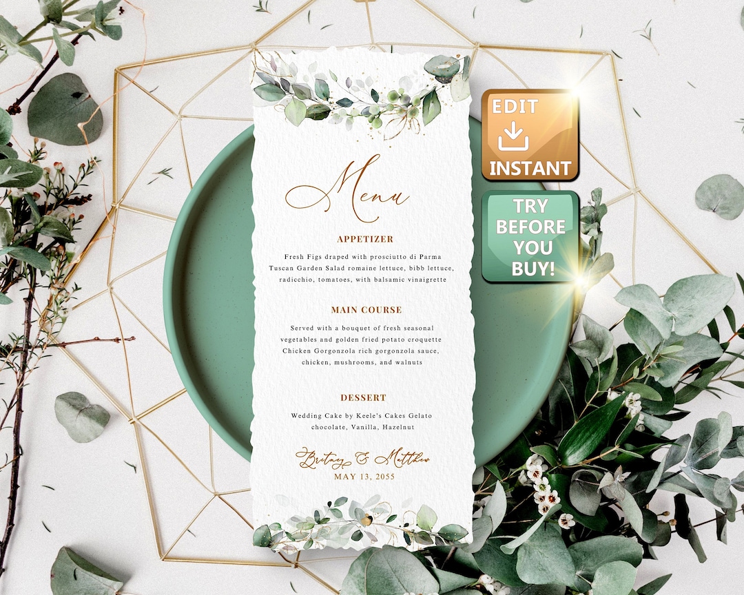 Wedding Menu Gold Template, Menu Wedding Gold, Wedding Menu Lets Eat ...