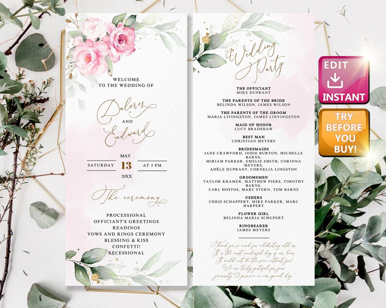 Wedding Program Template Download, Wedding Program With Flowers ...