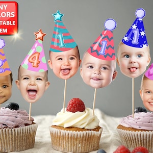 Cupcake Toppers faccia da bambino, Cupcake Foto QUALSIASI ETÀ, Decorazione di compleanno, Compleanno del bambino Cupcake, toppers cupcake faccia bambino, File digitale 005