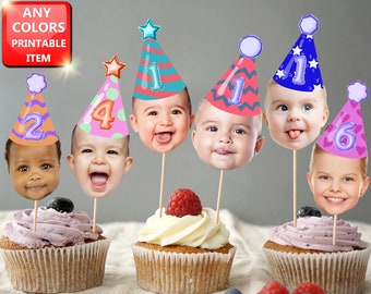 Visage de bébé pour cupcakes, photo de cupcake à tout âge, décoration d'anniversaire, anniversaire d'enfant de Cupcake, cupcakes visage d'enfant, fichier numérique 005