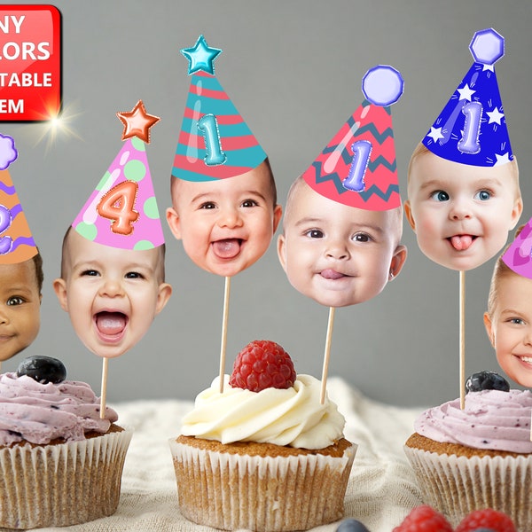 Visage de bébé pour cupcakes, photo de cupcake à tout âge, décoration d'anniversaire, anniversaire d'enfant de Cupcake, cupcakes visage d'enfant, fichier numérique 005
